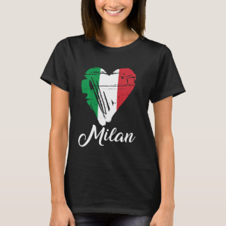 T-shirt Love Milan Italie Coeur Drapeau italien