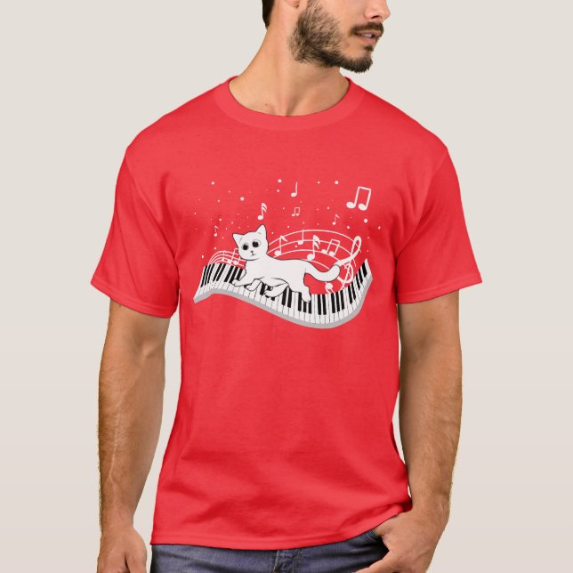 T-shirt Love Music Chat Jouer Sur Piano Musical Musicien v (Devant)