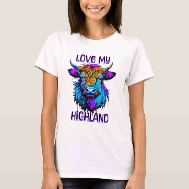 T-shirt Love my Highland Cows Cyberpunk Style Art (Devant)