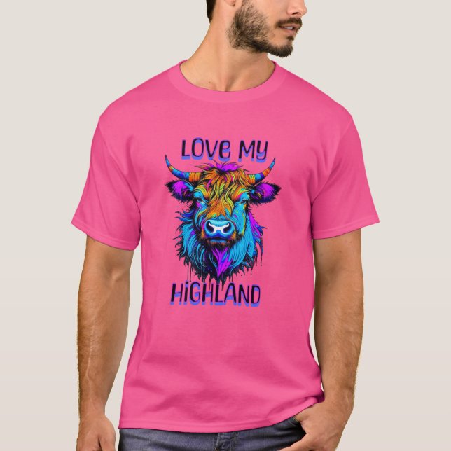 T-shirt Love my Highland Cows Cyberpunk Style Art (Devant)
