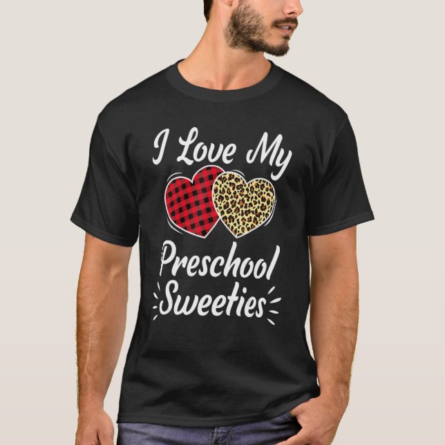 T-shirt Love My Preschool Hearts Leopard Plaid Teacher Val (Devant)
