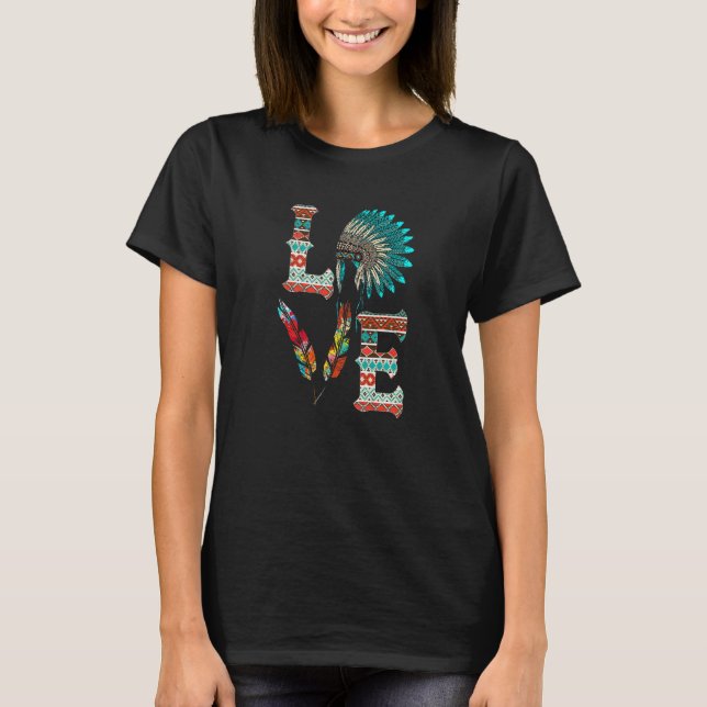 T-shirt LOVE Native American Indian Headdress With Feather (Devant)