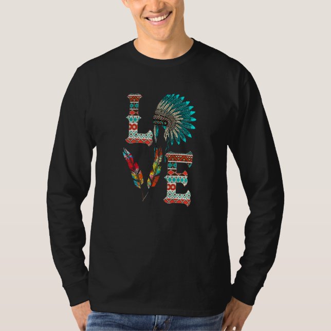 T-shirt LOVE Native American Indian Headdress With Feather (Devant)