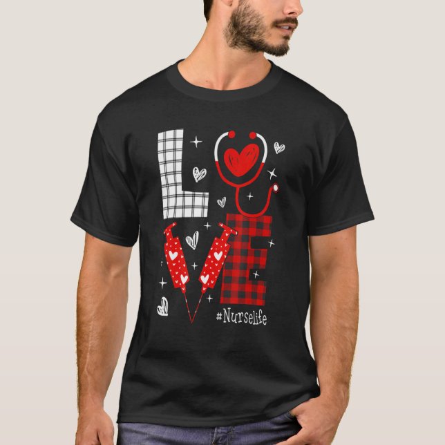 T-shirt LOVE Nurse Life Buffalo Plaid Valentine Day Nursin (Devant)
