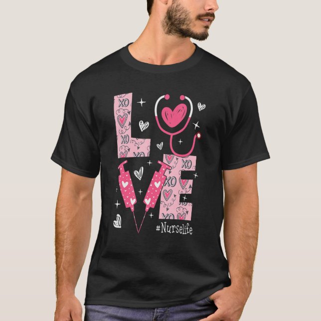 T-shirt LOVE Nurse Life Pink Heart Valentine Day Nursing W (Devant)
