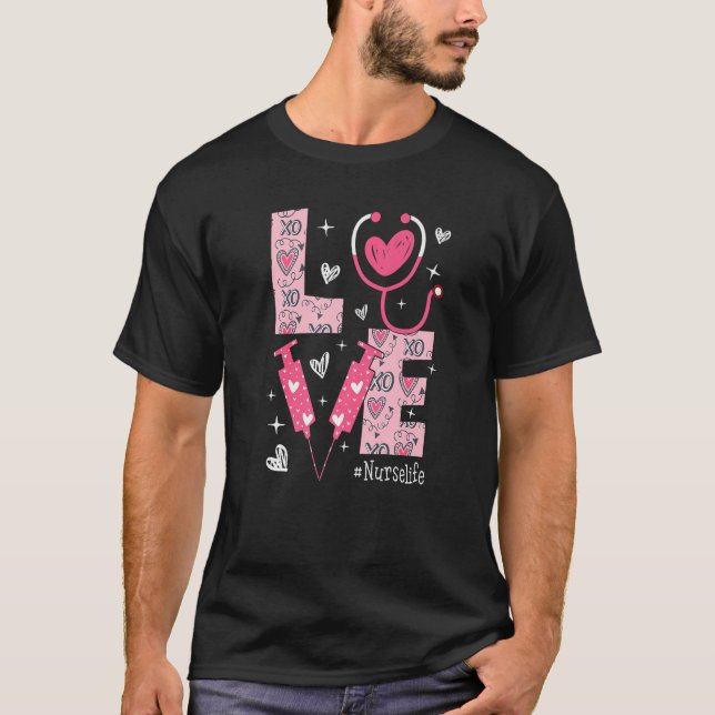 T-shirt LOVE Nurse Life Pink Heart Valentine Day Nursing W (Devant)