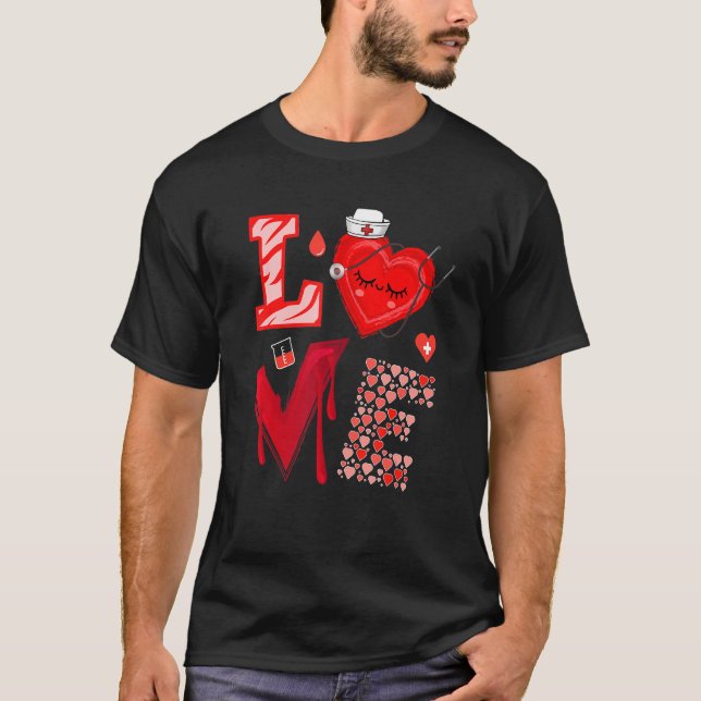 T-shirt Love Nurse Red Heart Happy Valentine's Day (Devant)