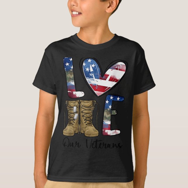 T-shirt Love Our Veterans Day Proud Military American Flag (Devant)