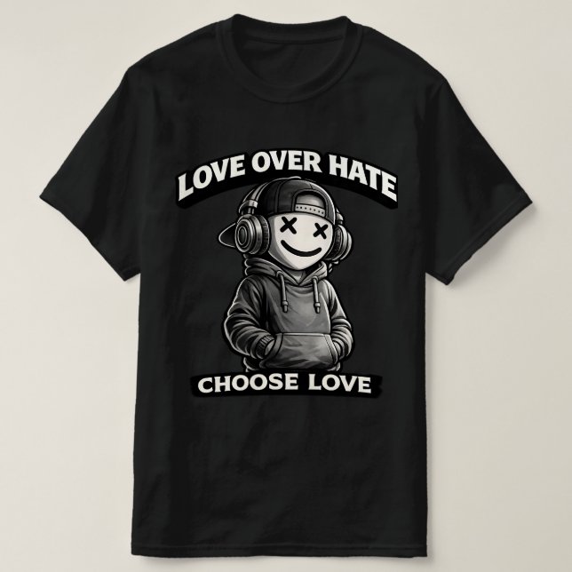 T-shirt Love Over Hate Urban Icon Smiling X-Eyes Urban  (Design devant)