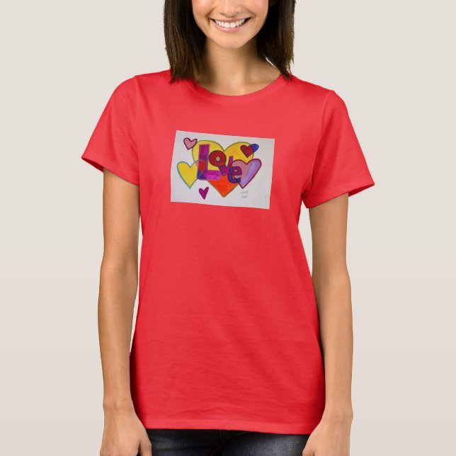 T-shirt Love Patchwork Hearts Word Art Shirts (Devant)
