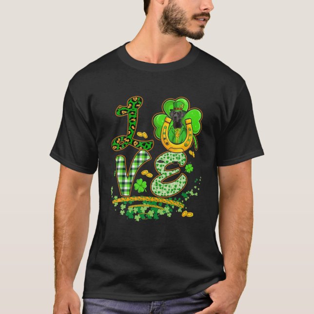 T-shirt LOVE Patrick's Day Leprechaun Great Dane (Devant)