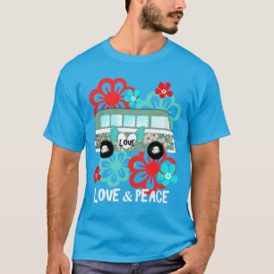 T-shirt Love & Peace Hippie Flowery Camper Van Fun Graphis