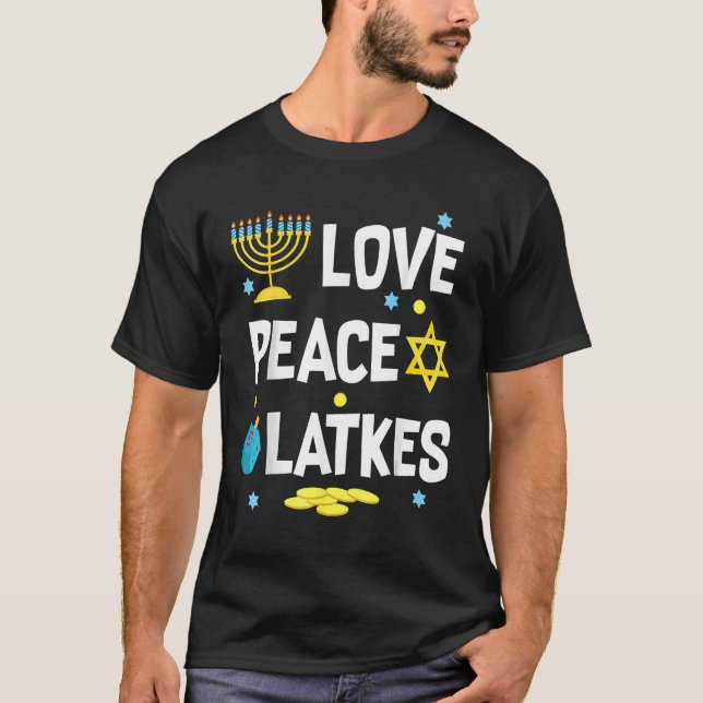 T-shirt Love Peace Latkes Hanoukka Chanukah Jewish 2 (Devant)