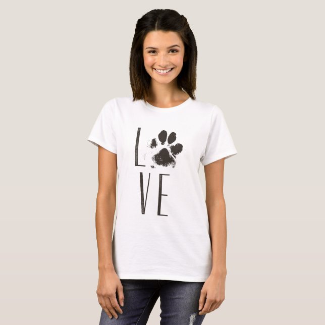 T-shirt Love Pet Empreinte de patte Grunge Brown (Devant entier)