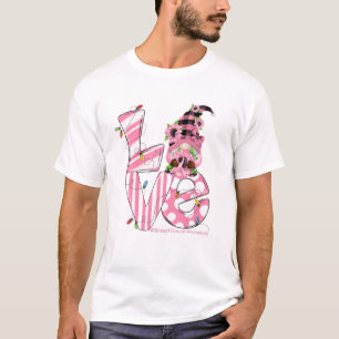 T-shirt LOVE Pink Ribbon Cancer du sein Drôle Gnome Christ