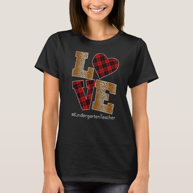 T-shirt LOVE Plaid Red Leopard Kindergarten Teacher Valent (Devant)