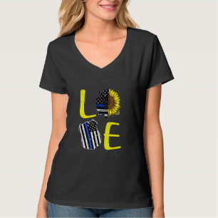 T-shirt Love Police Blue Line Sunflower Art
