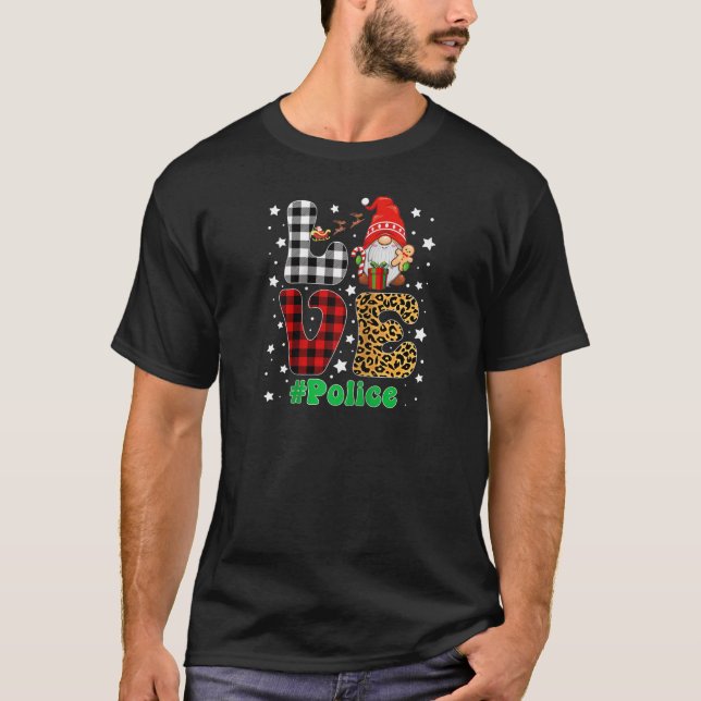 T-shirt Love Police Gnome Christmas Leopard Plaid Xmas Paj (Devant)