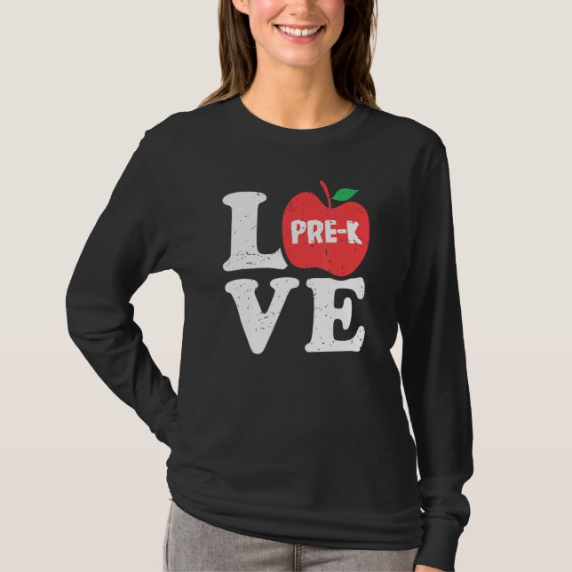 T-shirt Love Pre K Apple Enseignant Élève   (Devant)