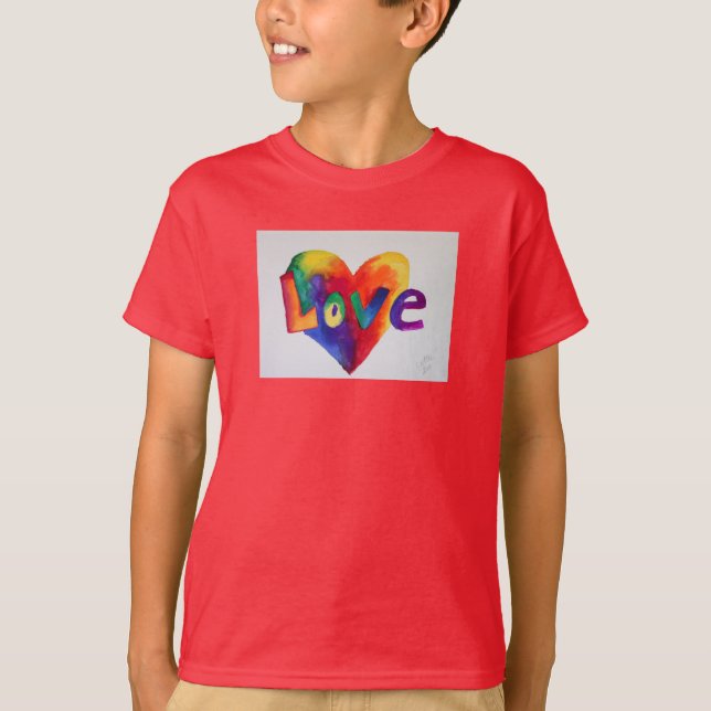 T-shirt Love Rainbow Heart Art Empreinte Mot (Devant)