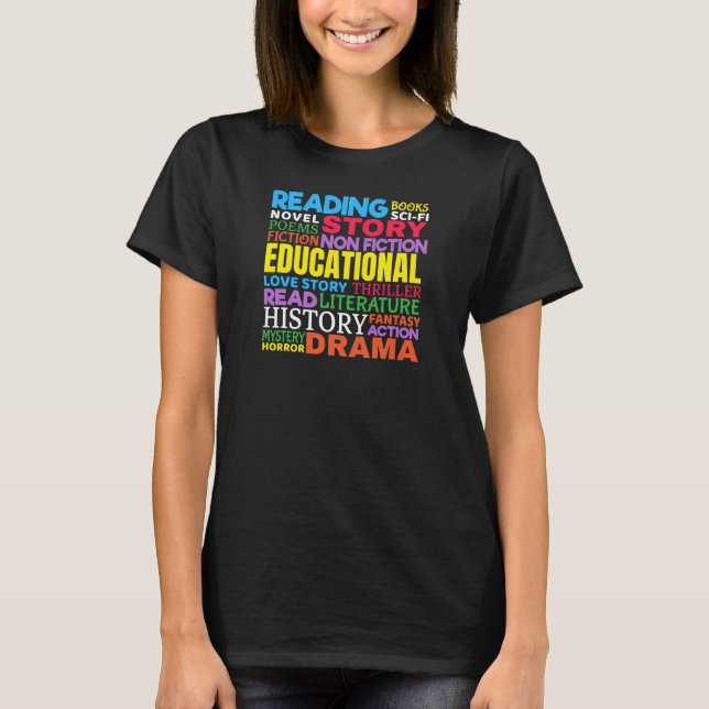 T-shirt Love Reading Books - Genre Word Art (Devant)