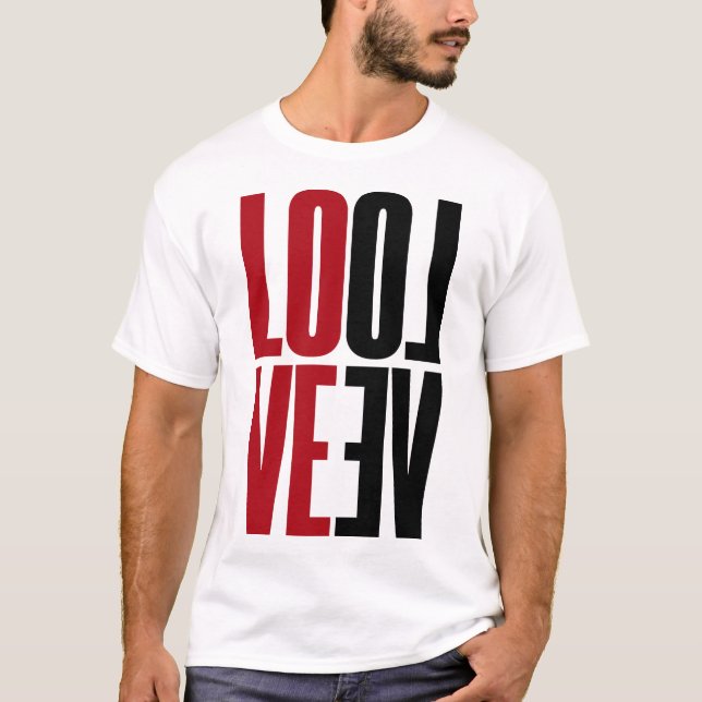 T-shirt Love Red Black Haute Typographie Miroir vertical (Devant)