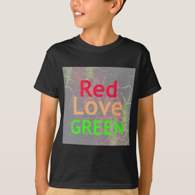T-shirt LOVE RED GOLDEN VERT Texte Art Design Couleurs (Devant)