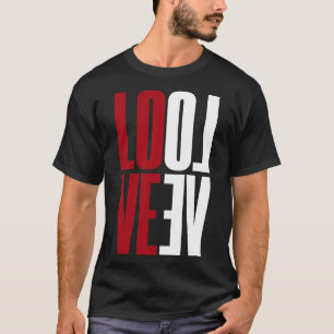 T-shirt Love Red White Haute Typographie Miroir vertical