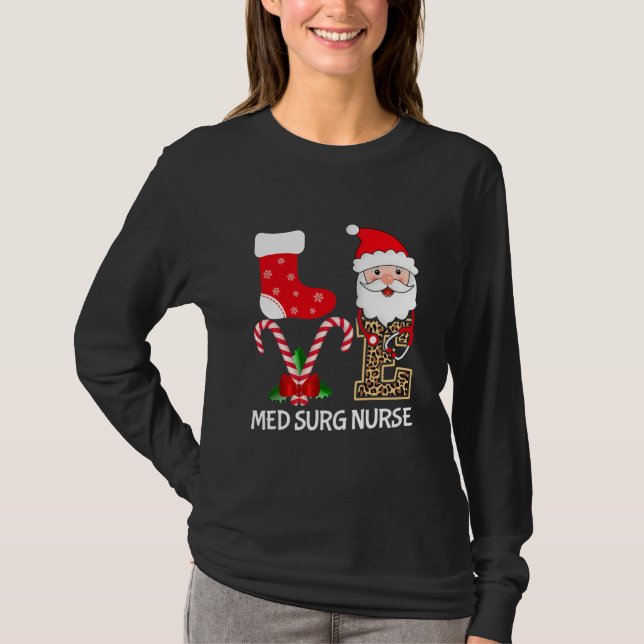 T-shirt Love Santa hat Stethoscope Med Surg Nurse Leopard (Devant)