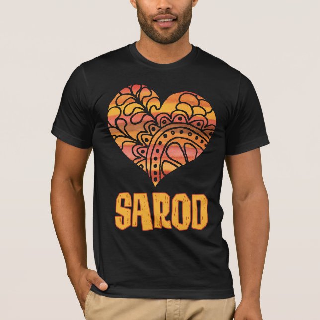 T-shirt Love Sarod Orange Mandala Heart Musique indienne (Devant)
