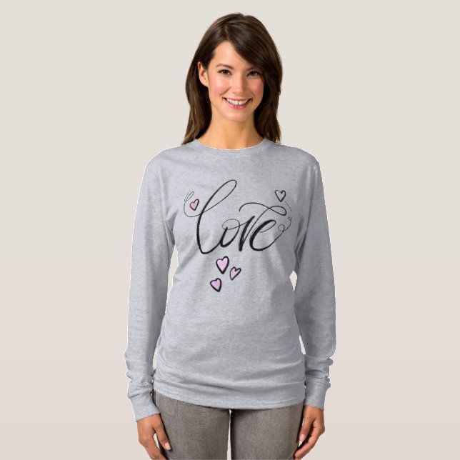 T-shirt Love Script Cœur & Soleil | Long Graphique Féminin (Devant entier)