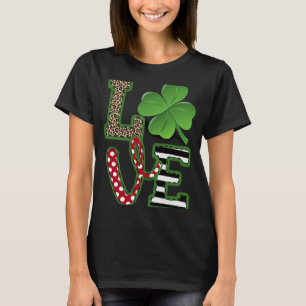 T-shirt LOVE Shamrock Green Leopard Strié Happy St Patri