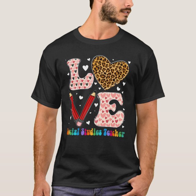 T-shirt Love Social Studies Enseignant Leopard Plaid Valen (Devant)