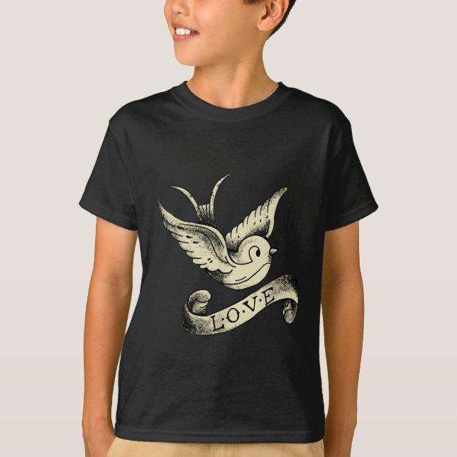 T-shirt Love Sparrow Vintage Tattoo Design  (Devant)