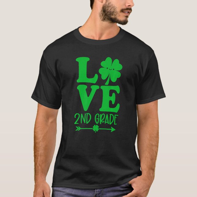 T-shirt Love St Patrick S Day Shamrock 2e année Enseignant (Devant)