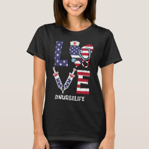 T-shirt Love Stethoscope Infirmière Quatrième 4 juillet In
