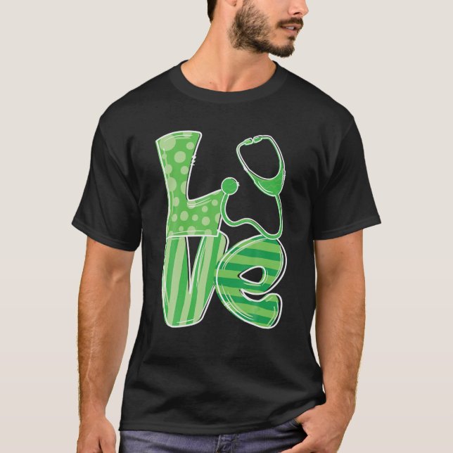 T-shirt Love Stethoscope Infirmière St Patrick's Day (Devant)