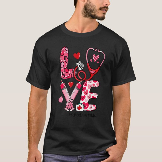 T-shirt LOVE Stethoscope Syringe School Nurse Life Valenti (Devant)