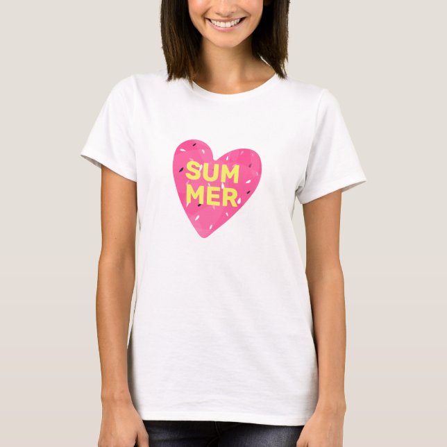 T-shirt Love Summer Watermelon Coeur rose (Devant)