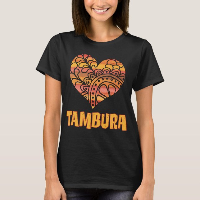 T-shirt Love Tambura Orange Mandala Heart Musique indienne (Devant)