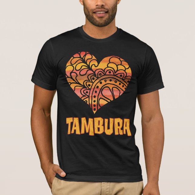T-shirt Love Tambura Orange Mandala Heart Musique indienne (Devant)