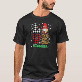 T-shirt Love Teacher Gnome Christmas Leopard Plaid Xmas Pa