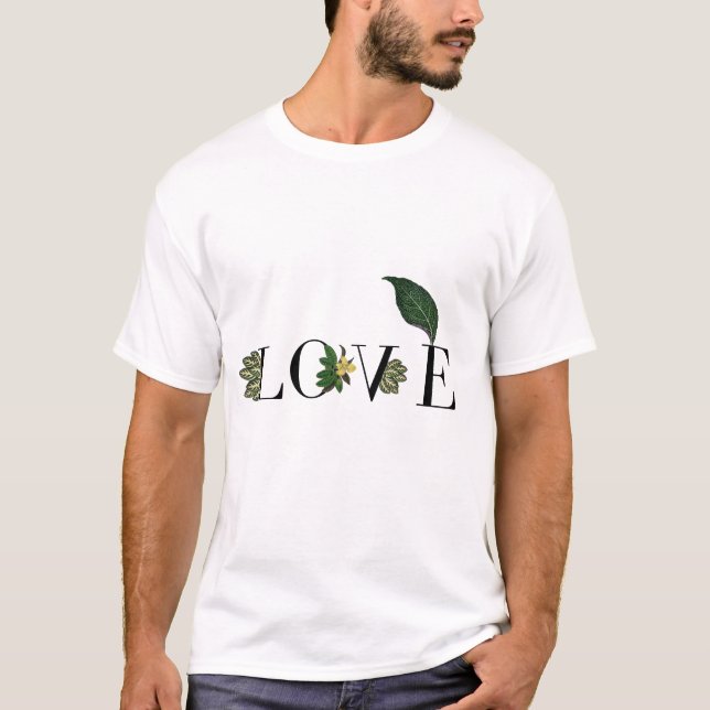 T-shirt Love Text Tree Leaf Art moderne Abstrait (Devant)
