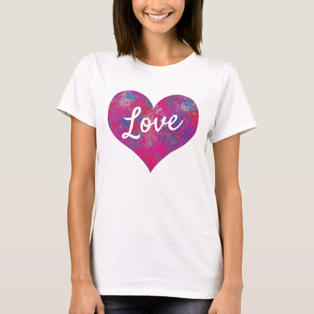 T-shirt Love Texte forme coeur Cascade de couleur (Devant)
