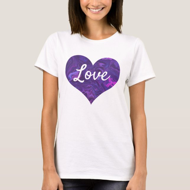 T-shirt Love Texte Forme de coeur Marbre pourpre (Devant)