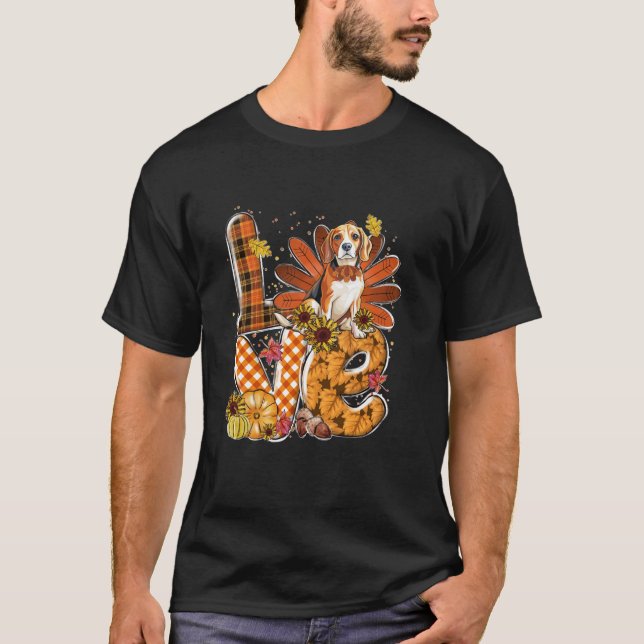 T-shirt LOVE Thanksgiving mignon Beagle dinde Citrouille A (Devant)