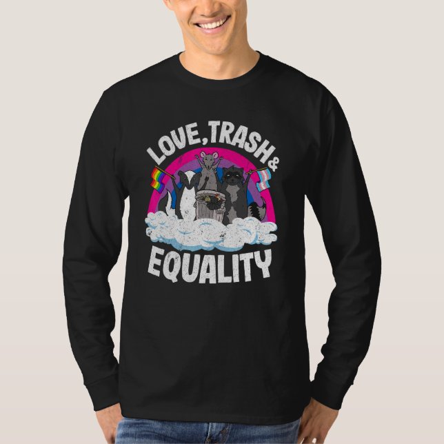 T-shirt Love Trash & Égalité Opossum Raccoon Bisexual Fla (Devant)