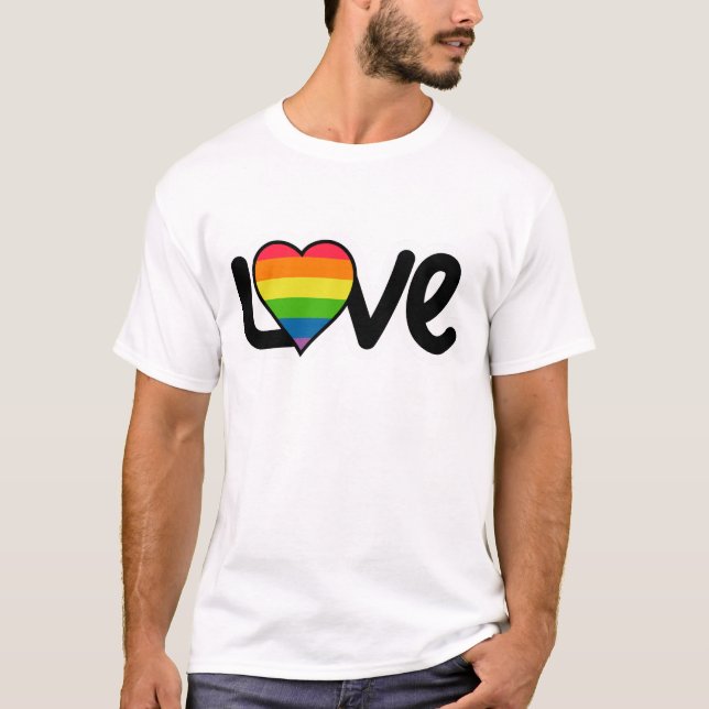 T-shirt LOVE Typography LGBTQ Rainbow Heart Pride Month (Devant)
