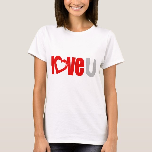 T-shirt "love U" pétillant coeur blanc rouge & gris tee (Devant)