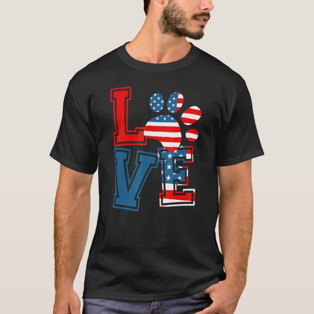 T-shirt LOVE USA American Flag Pet  Happy Memorial Day 4th (Devant)